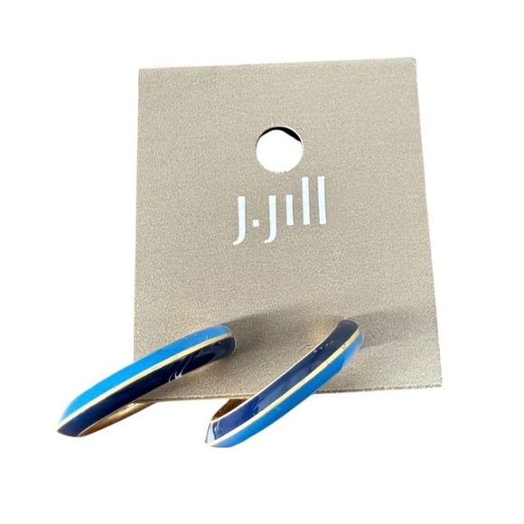 J.Jill enamel two tone blue and gold-toned hoop earrings NWT - Picture 4 of 10